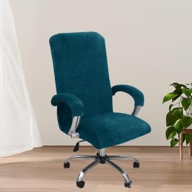Imagem de Capa de cadeira de computador giratória universal, capa de veludo macio para cadeira de mesa de computador, protetor elástico, protetor à prova de gatos, para escritório em casa - verde escuro | G