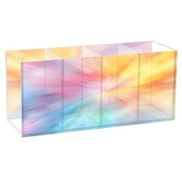 Imagem de CEBUGI Porta-lápis de acrílico com 4 compartimentos, organizador de lápis transparente, suporte de pincel de maquiagem com fundo colorido, para armazenamento em mesa de escritório em casa
