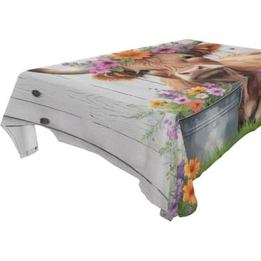 Imagem de Burbuja Toalha de mesa de flor de vaca, toalha de mesa quadrada anti-rugas grossa para decoração de jantar, cozinha, festa, 152 x 152 cm