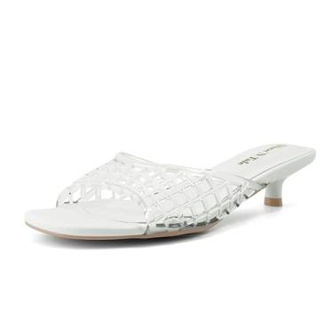 Imagem de Shoe'N Tale Sandálias femininas transparentes de salto baixo com bico aberto redondo sem cadarço, Branco, 40