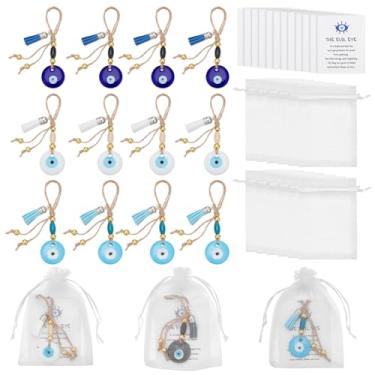 Imagem de NBEADS 15 peças, 3 estilos, pingentes turcos azuis, olho turco, pingente de vidro pendurado, enfeite de pingente de carro com cartão de papel e sacos de presente de organza para chaveiro, acessórios