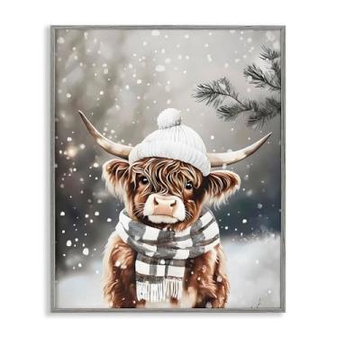 Imagem de Stupell Industries "Cozy Winter Highland Calf", arte giclée emoldurada, cinza, 28 x 35 cm