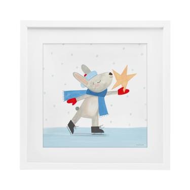 Imagem de Stupell Industries "Coelho patinador no gelo com estrela", impressão emoldurada sob vidro, branco, 40,6 x 40,6 cm