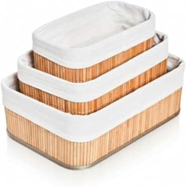 Imagem de Cestos organizadores de bambu multiuso, para guardar coisas pequenas, duravel, natural, bonito, compacto, grande.