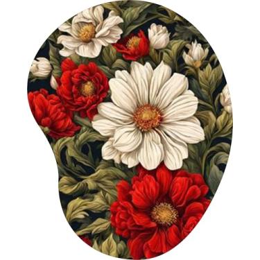 Imagem de Mouse Pad Ergonômico Gota Arte Floral Vermelho e Branco Realista