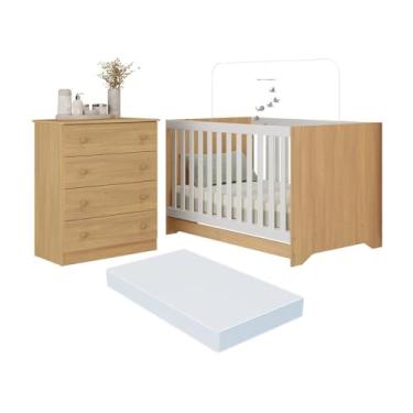 Imagem de Berço Americano 3 em 1 com Colchão Incluso e Cômoda 4 Gavetas Encanto Multimóveis Mp4699 Madeirado