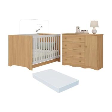 Imagem de Berço Americano 3 em 1 com Colchão Incluso e Cômoda 1 Porta 4 Gavetas Realeza Multimóveis Mp4697 Madeirado