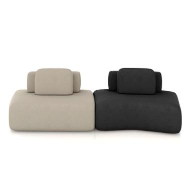 Imagem de Sofá Ilha Sala de Estar Dakota 2 Módulos 316cm Encostos Almofadas Soltas Veludo Bege/Preto G33 - Gran Belo
