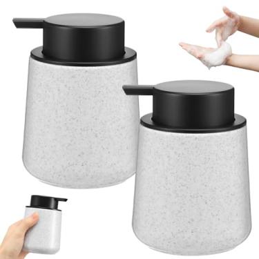 Imagem de Dispensador de sabão de mão recarregável, textura semelhante a mármore, espuma fácil, moderno e elegante pequeno dispensador de sabonete, adequado para espuma de sabão, detergente líquido e gel de