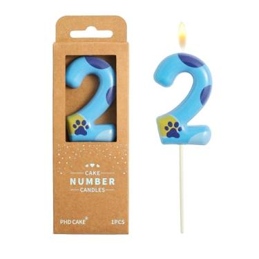 Imagem de PHD CAKE Velas de aniversário de cachorro número 2 de 6 cm, velas azuis com número de cachorro, velas com número de bolo, celebração de festa, vela estilo