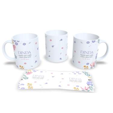 Imagem de Caneca de Cerâmica Personalizada Dinda eu amo você, Design Floral com Coração, Branca (18)