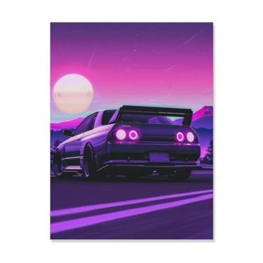 Imagem de HouLaiZhe Drift R34 Jdm carro esportes roxo sol pôsteres lona estética decoração de sala de parede impressões galeria sala decoração de parede para quarto sala de estar escritório 18 x 24 polegadas
