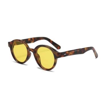 Imagem de Óculos de Sol UV400 - Redondos com Degradê em Cores Doces, Estilo Punk, para Homens e Mulheres, para Esportes ao Ar Livre, Corrida e Ciclismo, Cor Amarelo Leopardo