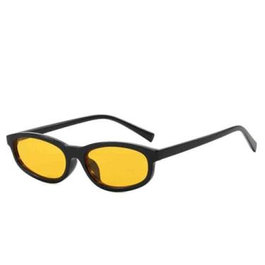 Imagem de Óculos de Sol Femininos Ovais UV400 com Armação Pequena Masculina para Esportes ao Ar Livre, Corrida e Ciclismo, Preto e Amarelo