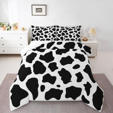 Imagem de jejeloiu Conjunto de cama macio com estampa de pele de vaca para meninos e meninas, edredom de pele de animal, tamanho Queen, edredom de microfibra, 3 peças com 2 fronhas