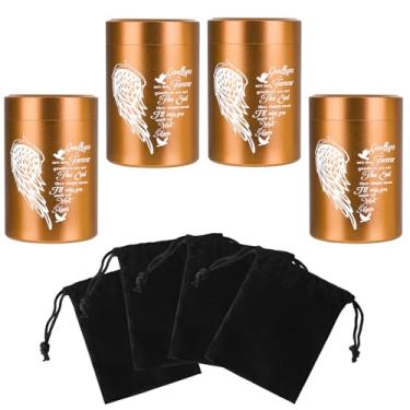 Imagem de Conjunto de 4 mini urnas para cinzas humanas, pequenas urnas douradas de lembrança de asas de anjo para cinzas, pacote com 4 (2,7 x 1,6 polegadas, alumínio)