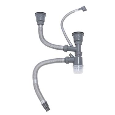 Imagem de Cryfokt Kit de Drenagem de Mangueira de Pia Dupla Kit de Tubo de Drenagem de Pia Dupla de Aço Inoxidável Premium de Rápida para Cozinha, Material PP-, para Manter a Higiene da Cozinha