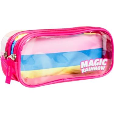 Imagem de Estojo Escolar KIT Magic Rainbow – Retangular, Cores Sortidas, Compartimento Duplo e Zíper Reforçado - Ideal para Canetas, Lapis e Material Escolar.