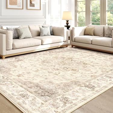 Imagem de ARKIKI Tapete lavável 15 x 23 cm para sala de estar, antiderrapante macio boho vintage, tapetes desgastados para quarto, sala de jantar, escritório em casa, dormitório, decoração de interiores, bege