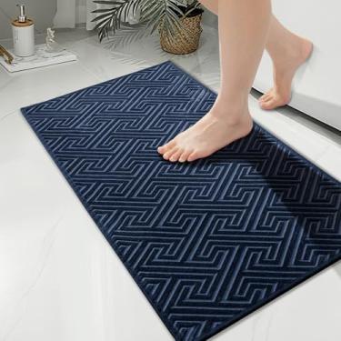 Imagem de YIHOUSE Tapetes de banheiro azul marinho 61 x 91 cm, tapete de banho antiderrapante de secagem rápida, absorvente lavável na máquina, tapete de banho fino para banheiro, banheira, lavanderia