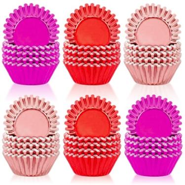 Imagem de SANNIX 450 peças de forros de cupcake de dia dos namorados, rosa metálico, vermelho, rosa choque, copos de assar, para guloseimas festivas, biscoitos, cupcake, muffin para lembrancinhas de festa
