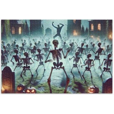 Imagem de Quebra-cabeça esqueleto cemitério de Halloween para adultos 1000 peças engraçadas família amantes presentes família jogos de brinquedo obras de arte, 75 x 40 centímetros