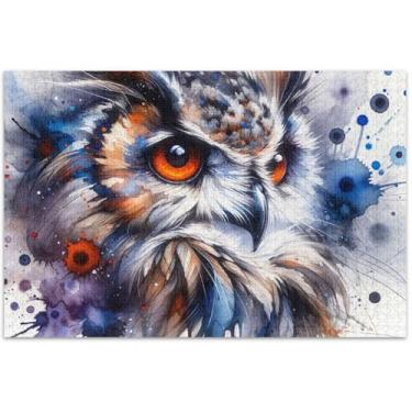 Imagem de Quebra-cabeças personalizados de pintura em aquarela de coruja 500 peças para adultos flor pintura animal arte divertida jogo de quebra-cabeça presentes tecnológicos, 51 x 35 centímetros