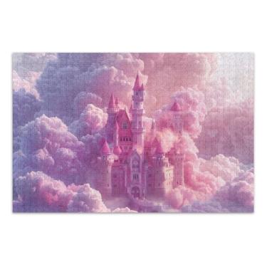 Imagem de Quebra-cabeça castelo fantasia nuvem rosa 1000 peças, quebra-cabeças adulto com letras na parte de trás