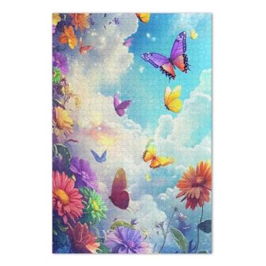 Imagem de Quebra-cabeças de borboletas coloridas e flores legais para adultos com letras nas costas 1000 peças