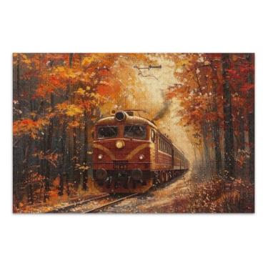 Imagem de Quebra-cabeça de trem de outono com letras nas costas 1000 peças adulto