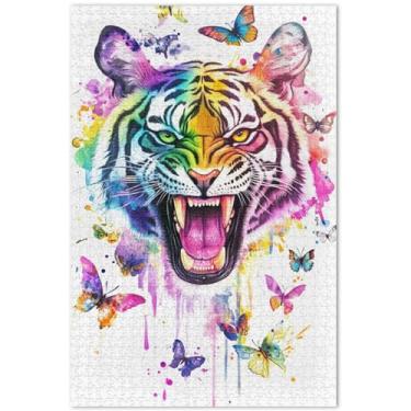 Imagem de Quebra-cabeça colorido de borboletas de tigre 1000 peças adulto elefante branco divertido família impressão de arte animal, 75 x 40 cm