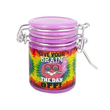 Imagem de Ted Miller Innovation - Frasco de armazenamento de vidro de 6,3 cm - Brain Vacation (design de tinta com tampa roxa)