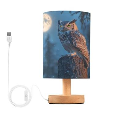Imagem de Joisal Coruja sob o céu iluminado pela lua pequena lâmpada de leitura abajur de linho abajur de mesa lateral, decoração de quarto de dormitório