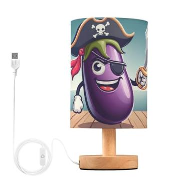 Imagem de Joisal Abajur de mesa lateral pequeno pirata berinjela abajur de linho luz noturna para adultos, lâmpadas de quarto