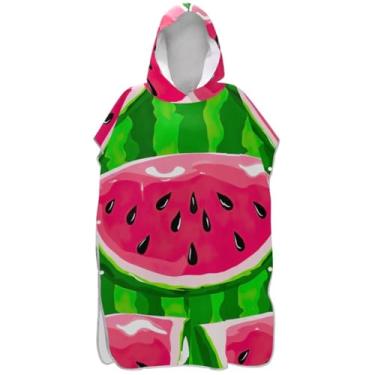 Imagem de Joisal Poncho de surfe de pele de melancia rosa para adultos trocador de roupa de praia com capuz toalha de banho plus size homens mulheres poncho com capuz