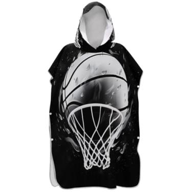 Imagem de Joisal Roupão leve para adultos, poncho de surfe, toalha de banho com capuz, basquete, preto, unissex, poncho adulto com capuz