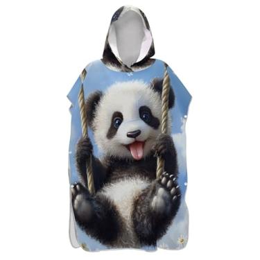Imagem de Poncho de surfe plus size para trocador adulto toalha de banho com capuz panda engraçado primavera ponchos adultos fofos para mulheres