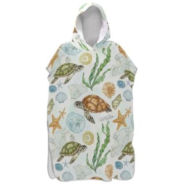 Imagem de Joisal Roupão de mudança de poncho de surfe para adultos com capuz toalha de praia com capuz poncho masculino reutilizável com capuz tartaruga vintage branco