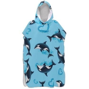 Imagem de Joisal Poncho de surfe para adultos trocador de roupão de praia com capuz toalha floral plus size golfinhos azul claro ponchos adultos para mulheres