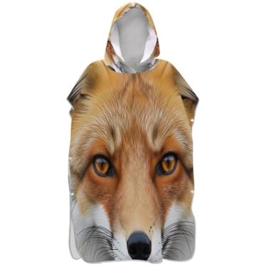 Imagem de Joisal Poncho de surfe plus size trocando roupão adulto praia moletom toalha floral desenho animado bonito raposa laranja unissex adulto poncho com capuz
