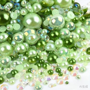 Imagem de 500 peças ABS pérolas semi-redondas e resina flatback strass tamanhos variados kit sortido para fazer joias DIY, arte de unhas, decoração de artesanato (cor 13)