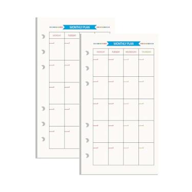 Imagem de NatSumeBasics Refil de papel A6, pacote com 2, 80 folhas, agenda mensal de 8,9 cm x 16,5 cm, 6 furos para diário de viagem pessoal (A6 mensalmente)