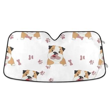 Imagem de Sombra de sol branca personalizada com desenho animado buldogues para para-brisa de carro dobrável para-brisa frontal floral animal M, 139,7 cm x 70,1 cm