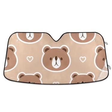 Imagem de Pára-sol bonito com impressão de rosto de urso marrom para para-brisa de carro capa de para-brisa automotiva dobrável personalizada protetor solar L, 144,8 cm x 80 cm