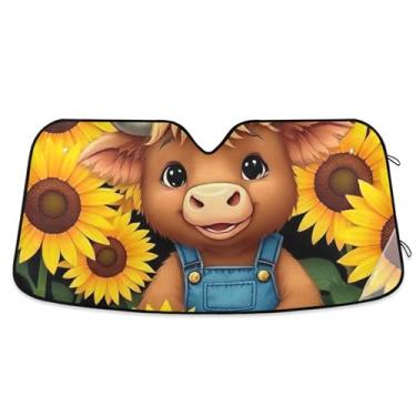 Imagem de Toldo de girassol bonito dos desenhos animados das montanhas para para-brisa de carro engraçado personalizado retrátil óculos de sol para janelas dianteiras floral automotivo L, 144,8 cm x 80 cm