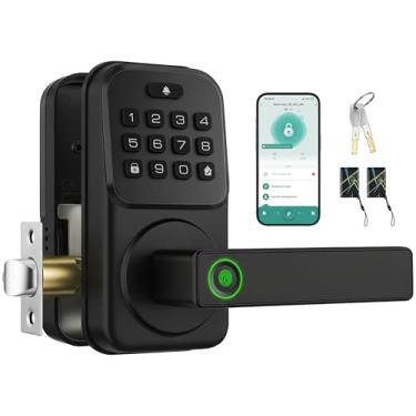 Imagem de Fechadura de porta de teclado com alça, fechadura inteligente Heittis - fechadura digital eletrônica de entrada sem chave com código para porta da frente (preto