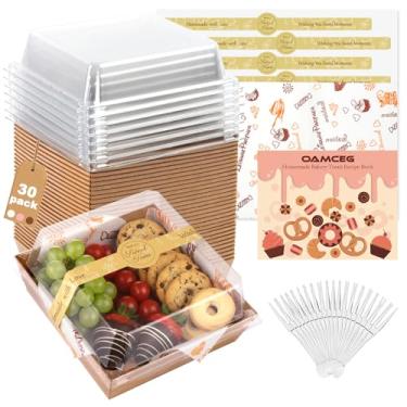 Imagem de OAMCEG 30 caixas pequenas de charcutaria com tampas transparentes, mini recipientes de padaria descartáveis de 12 cm, caixas de papel para sanduíche, biscoito, pastelaria, fatia de bolo (marrom)