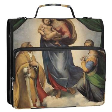 Imagem de Raphael Painting Sistine Madonna 3 fichários de anel D de 3 cm organizador de fichários escolares com alça de ombro, portfólio e estojo para pasta de anel