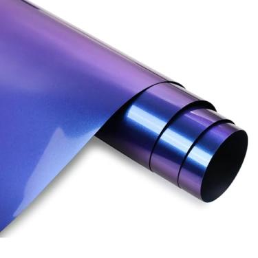 Imagem de MEVOREW Chameleon HTV Vinil de transferência de calor 30,5 cm x 1,8 m de ferro em vinil para camiseta, camaleão gradiente mudança de cor PU HTV rolos para Cricut, Silhouette Cameo (roxo-azul)