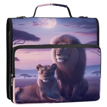 Imagem de Documento 3 fichários anel D 1,5 polegadas leões animais africanos paisagem fichário organizador com zíper portfólio e estojo, pasta de anel, pasta escolar bolsa com alça de ombro